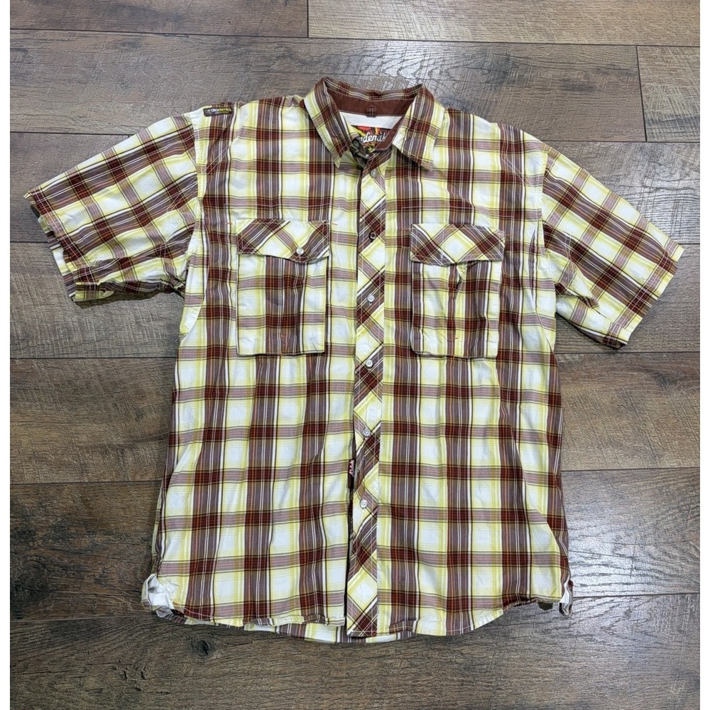 Vintage Y2k Akademiks Plaid Button Up Shirt Medium Red White Yellow‎ Skater
